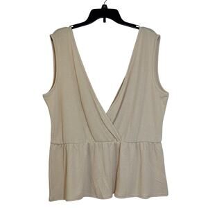 Bunulu XL Corn Silk Yellow Sleeveless Faux Wrap Gathered Waist Top